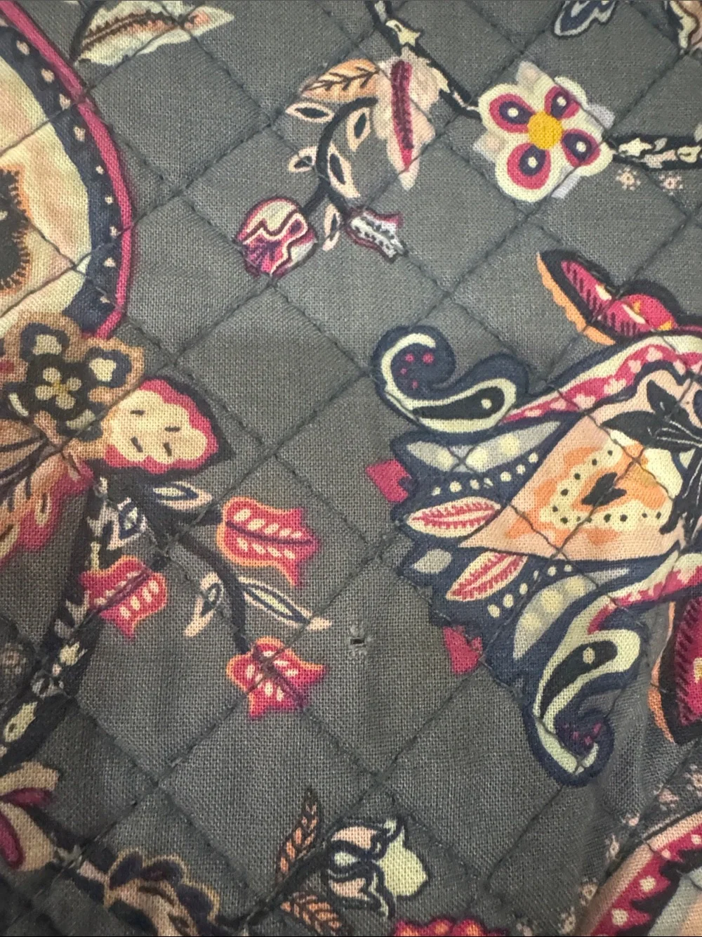 Vera Bradley Gray Paisley Quilted Crossbody with Pink Accents